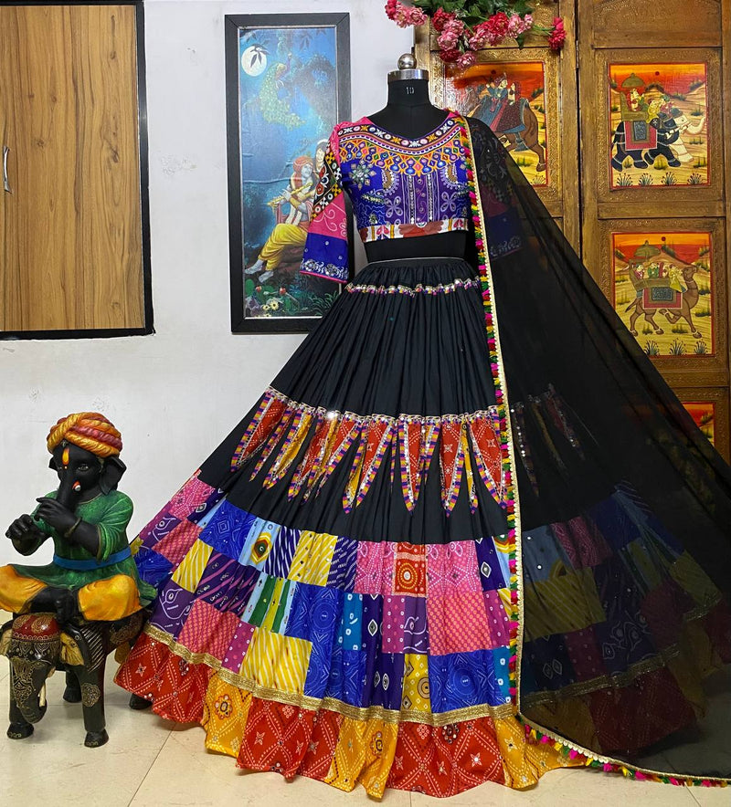 Black Color Digital Printed with Real Mirror  Navratri Lehenga Choli