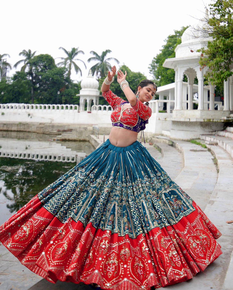 Red Color Digital Printed with Real Mirror  Navratri Lehenga Choli