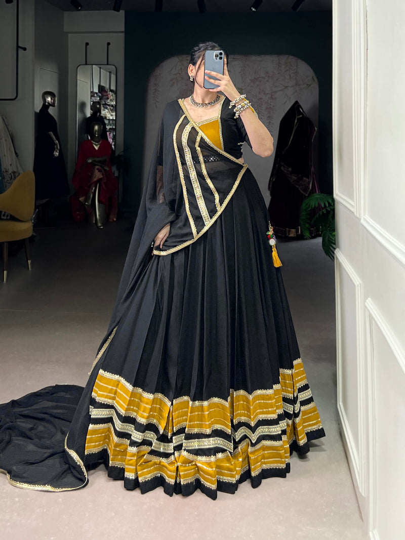 Black Color Rayon Cotton Navratri Lehenga Choli