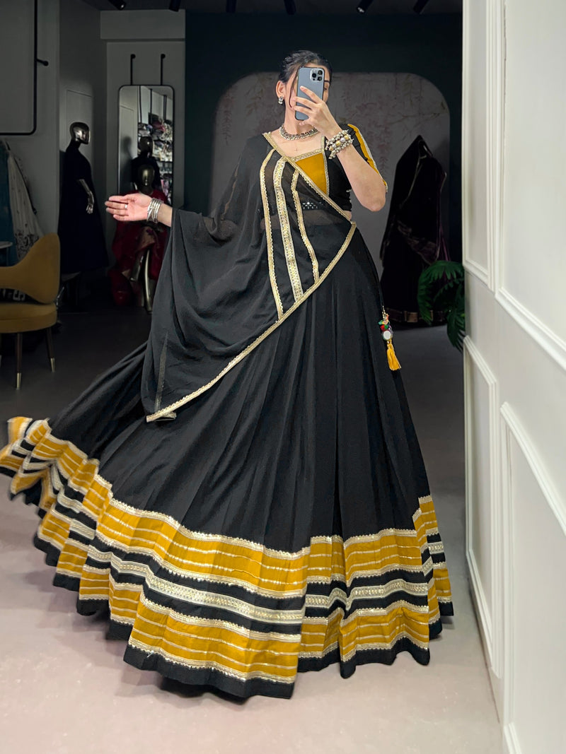 Black Color Rayon Cotton Navratri Lehenga Choli