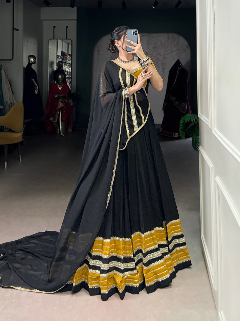 Black Color Rayon Cotton Navratri Lehenga Choli