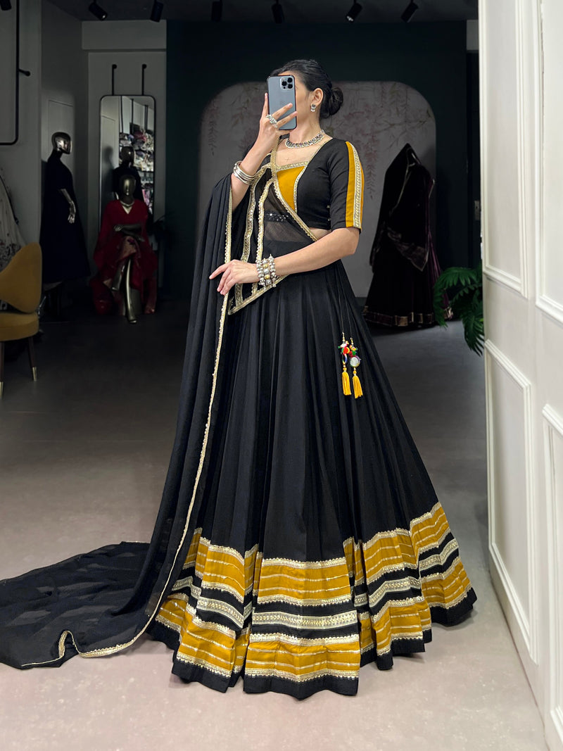 Black Color Rayon Cotton Navratri Lehenga Choli