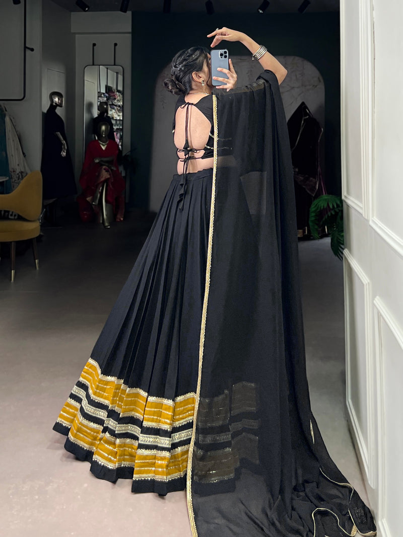 Black Color Rayon Cotton Navratri Lehenga Choli