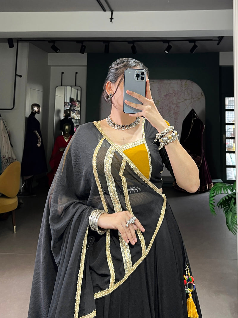 Black Color Rayon Cotton Navratri Lehenga Choli