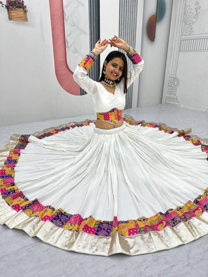 White Color Ready To Wear Cotton Designer Navratri Lehenga Choli