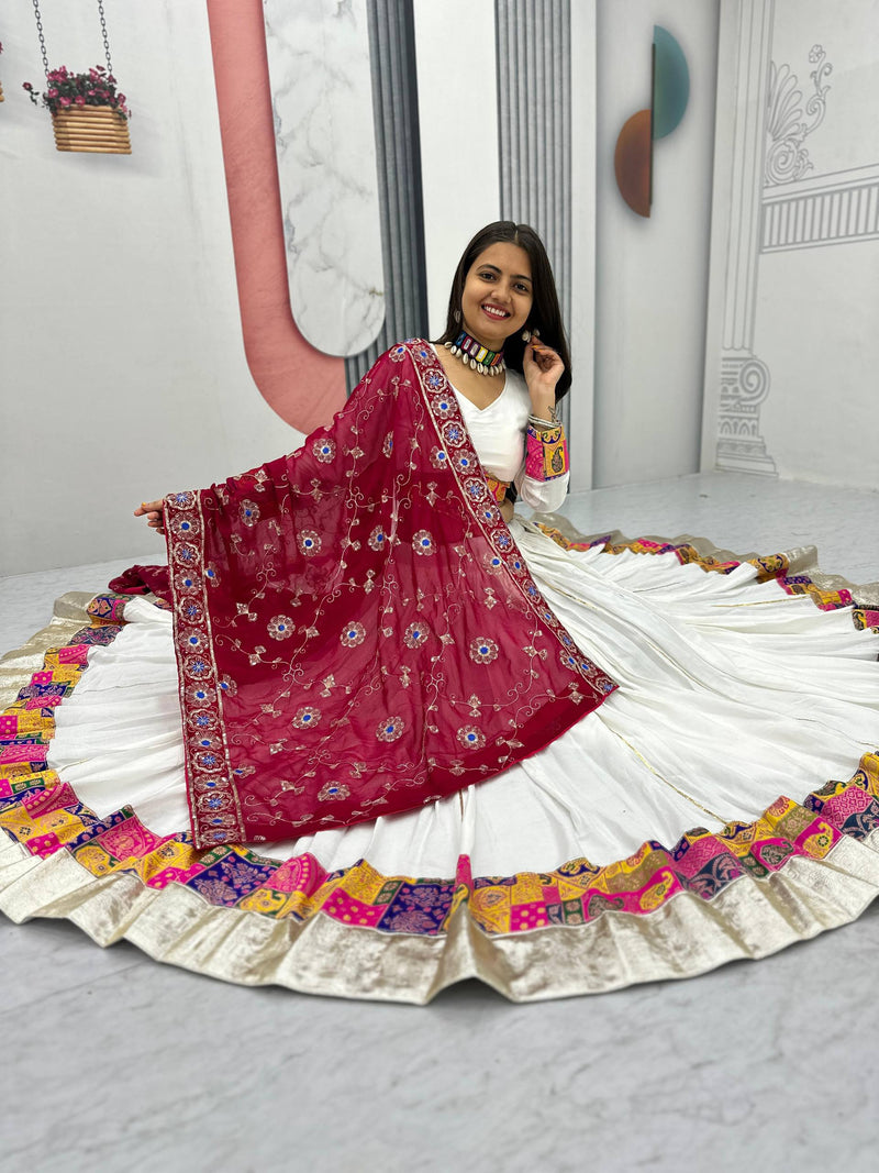 White Color Ready To Wear Cotton Designer Navratri Lehenga Choli