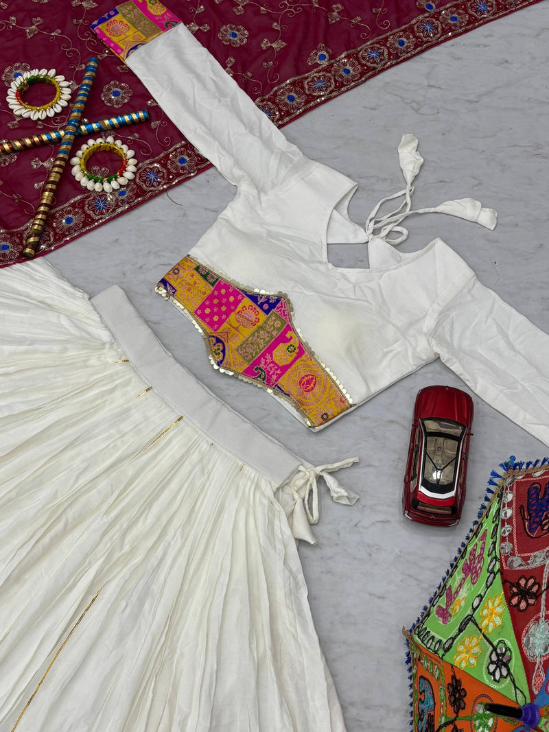 White Color Ready To Wear Cotton Designer Navratri Lehenga Choli
