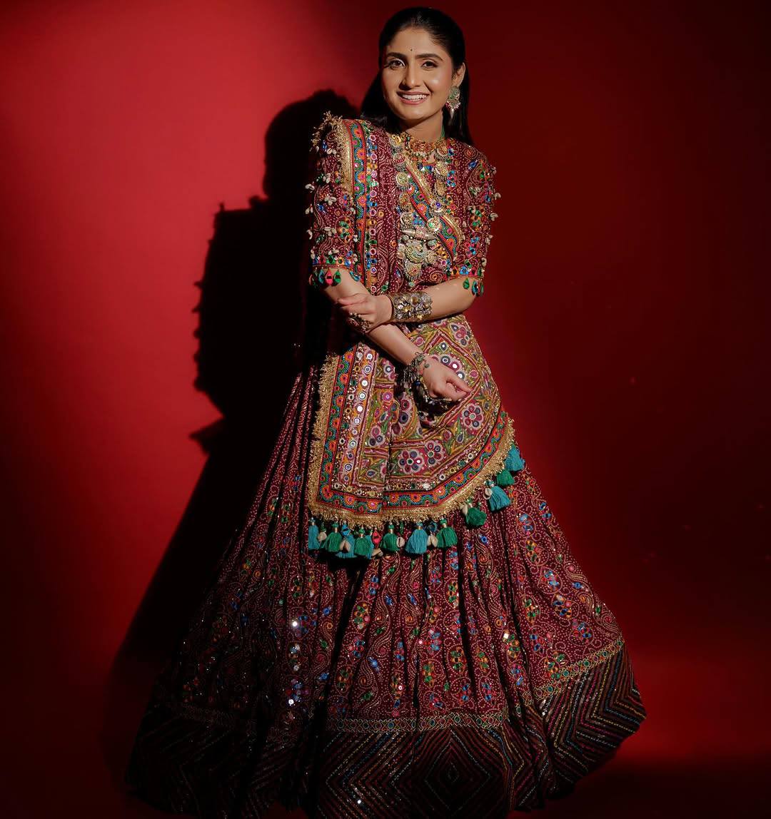 Maroon Color Digital Printed with Real Mirror  Navratri Lehenga Choli