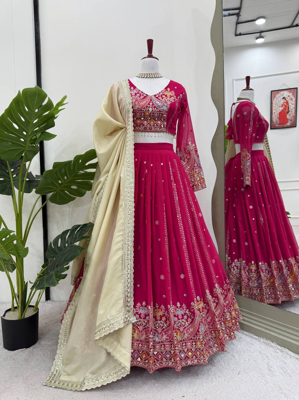Pink Color Heavy Thread with Sequins Work  Designer Lehenga Choli