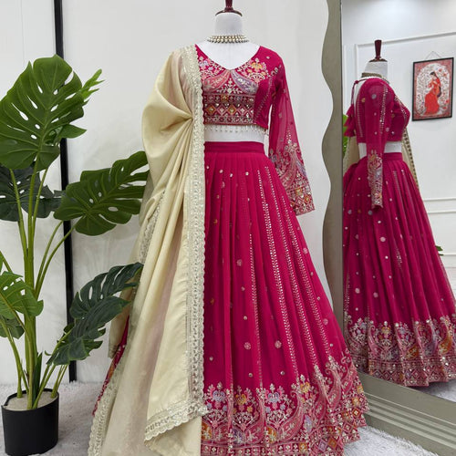 Pink Color Heavy Thread with Sequins Work  Designer Lehenga Choli