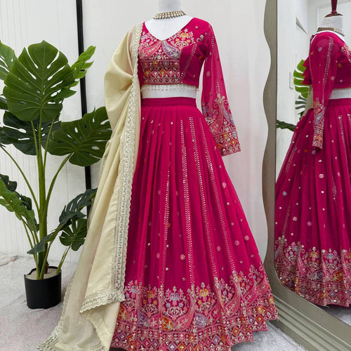 Pink Color Heavy Thread with Sequins Work  Designer Lehenga Choli