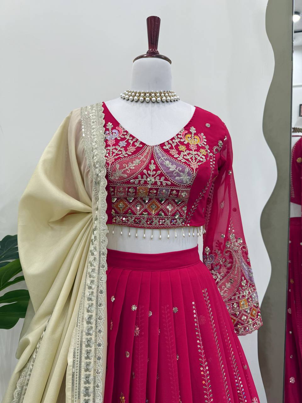 Pink Color Heavy Thread with Sequins Work  Designer Lehenga Choli