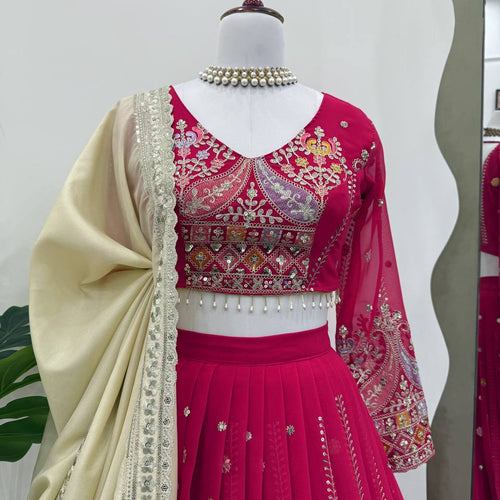 Pink Color Heavy Thread with Sequins Work  Designer Lehenga Choli