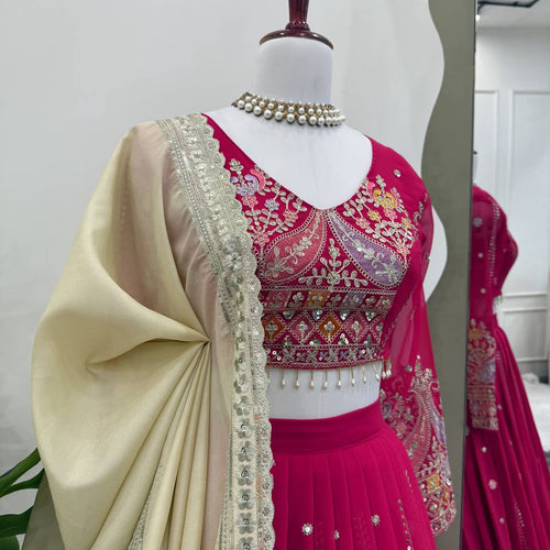 Pink Color Heavy Thread with Sequins Work  Designer Lehenga Choli