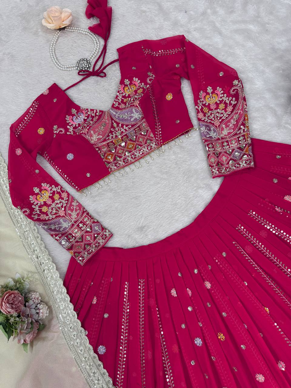 Pink Color Heavy Thread with Sequins Work  Designer Lehenga Choli