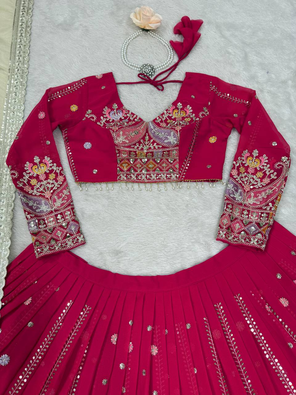 Pink Color Heavy Thread with Sequins Work  Designer Lehenga Choli