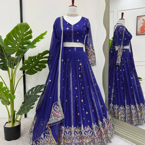 Purple Color Heavy Thread with Sequins Work  Designer Lehenga Choli