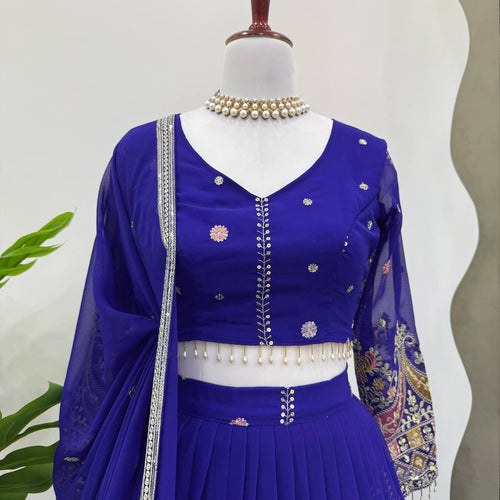 Purple Color Heavy Thread with Sequins Work  Designer Lehenga Choli