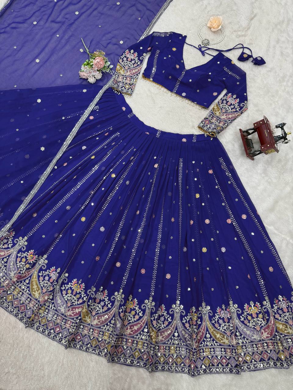 Purple Color Heavy Thread with Sequins Work  Designer Lehenga Choli