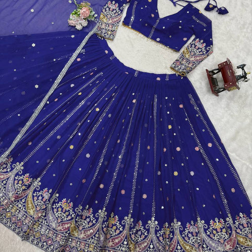 Purple Color Heavy Thread with Sequins Work  Designer Lehenga Choli