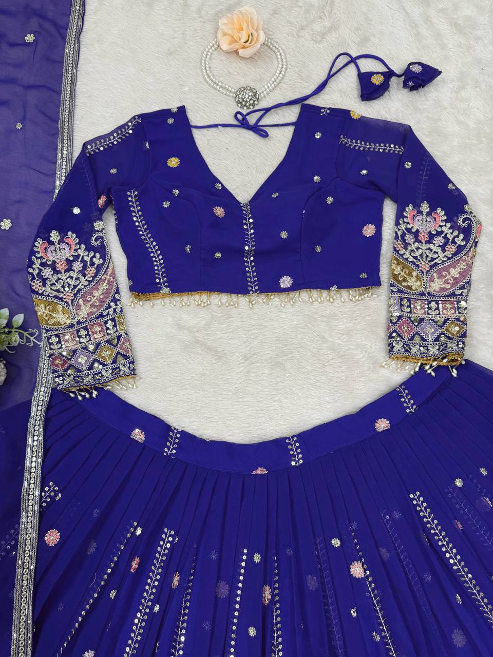 Purple Color Heavy Thread with Sequins Work  Designer Lehenga Choli