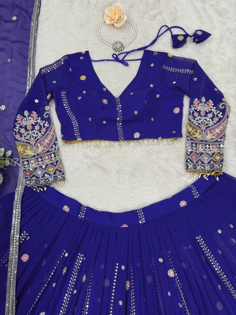 Purple Color Heavy Thread with Sequins Work  Designer Lehenga Choli