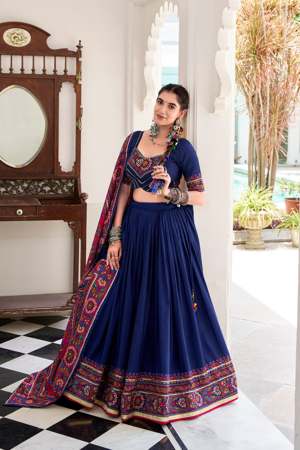 Purple Color Silk Gamthi Printed Navratri Lehenga Choli