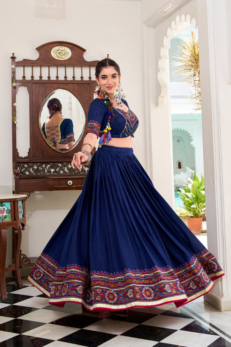 Purple Color Silk Gamthi Printed Navratri Lehenga Choli