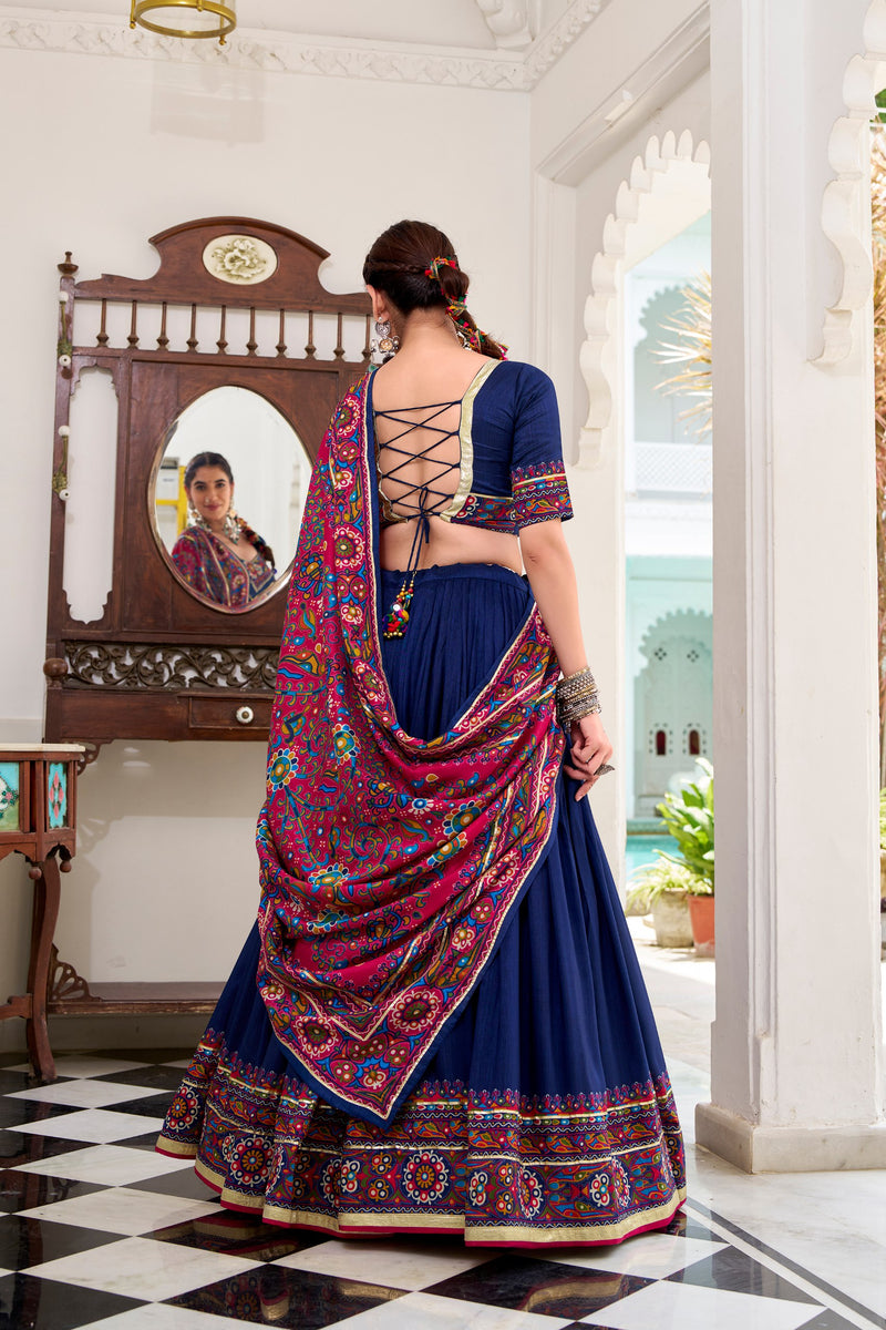 Purple Color Silk Gamthi Printed Navratri Lehenga Choli
