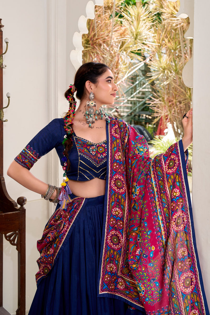 Purple Color Silk Gamthi Printed Navratri Lehenga Choli