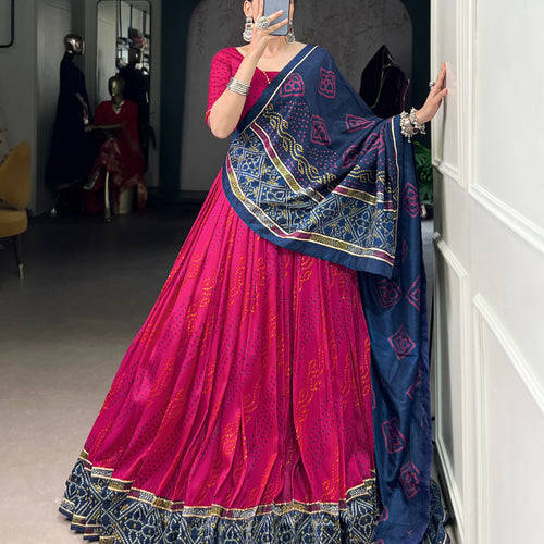 Pink Color Silk Bandhej Printed Navratri Lehenga Choli