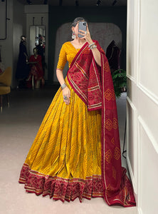 Yellow Color Silk Bandhej Printed Navratri Lehenga Choli