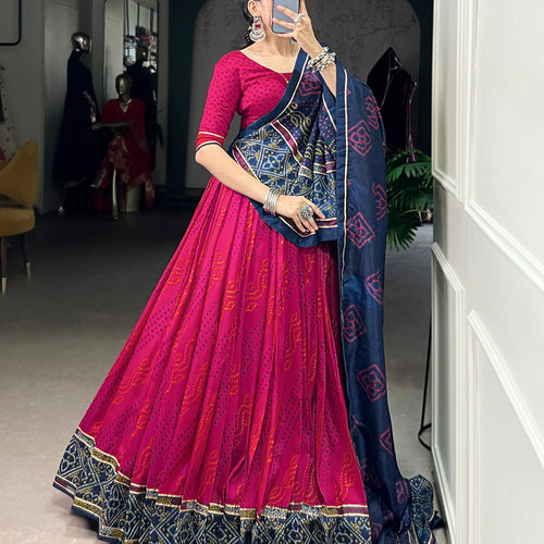Pink Color Silk Bandhej Printed Navratri Lehenga Choli