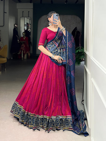 Pink Color Silk Bandhej Printed Navratri Lehenga Choli