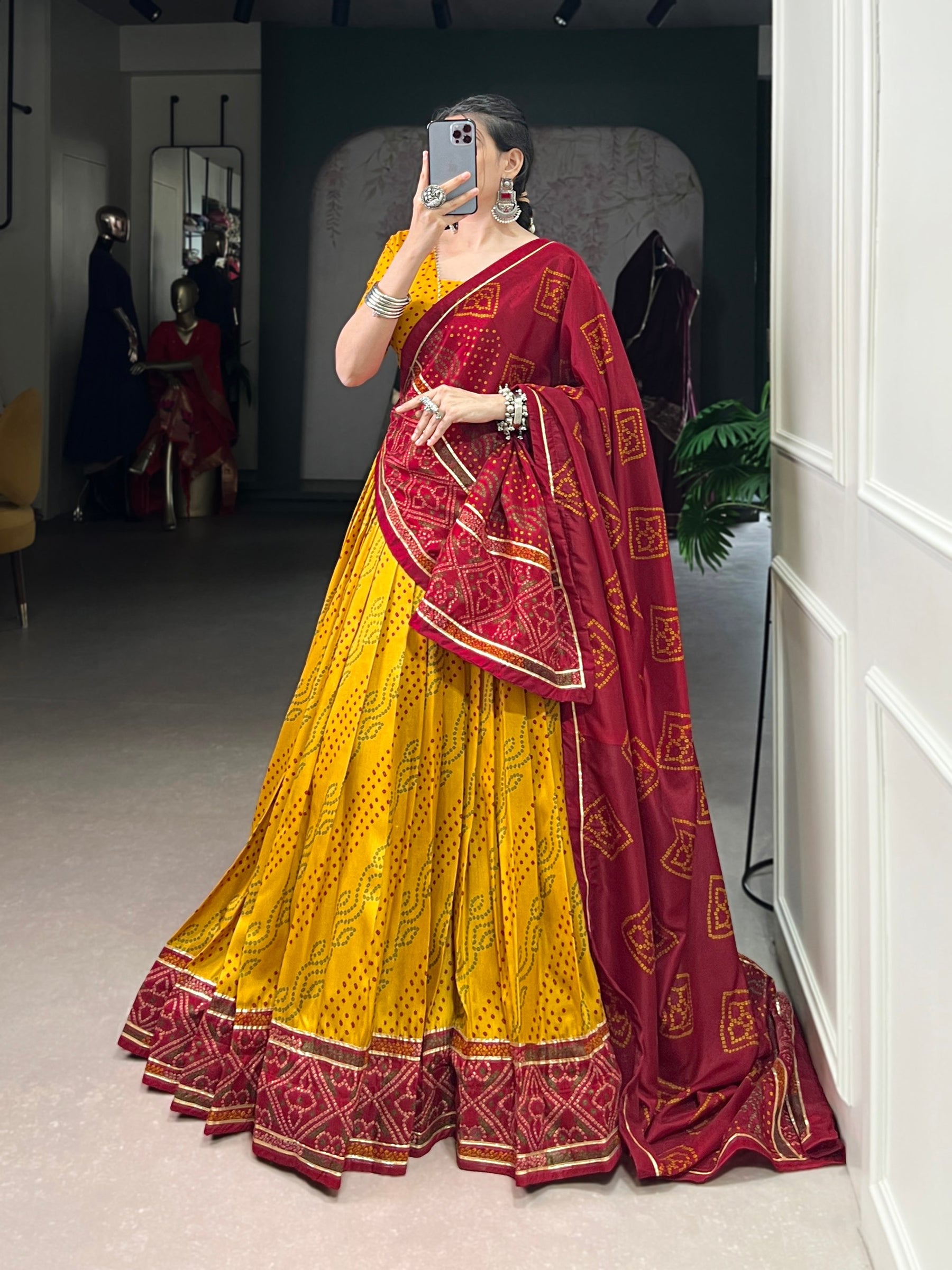 Yellow Color Silk Bandhej Printed Navratri Lehenga Choli
