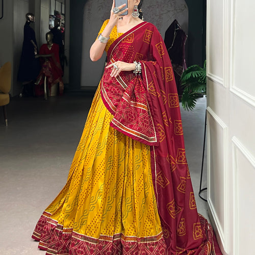Yellow Color Silk Bandhej Printed Navratri Lehenga Choli