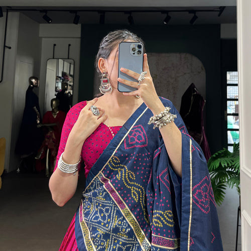 Pink Color Silk Bandhej Printed Navratri Lehenga Choli