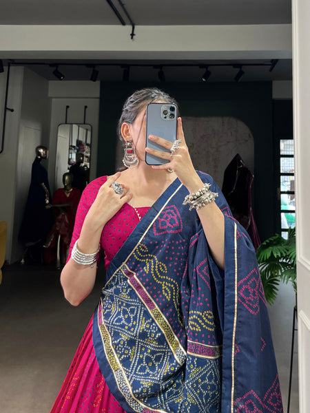 Pink Color Silk Bandhej Printed Navratri Lehenga Choli