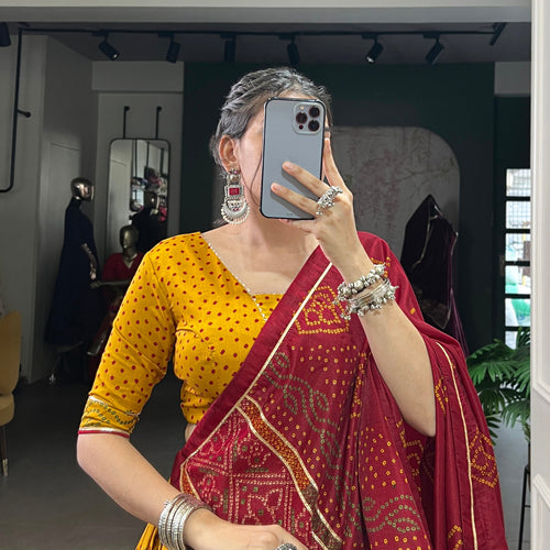 Yellow Color Silk Bandhej Printed Navratri Lehenga Choli