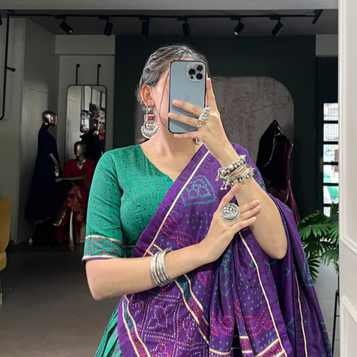 Green Color Silk Bandhej Printed Navratri Lehenga Choli