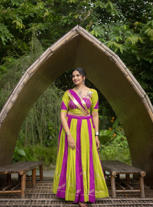 Green-Purple Color Gamthi Work Ready To Wear Rayon Navratri Lehenga Choli