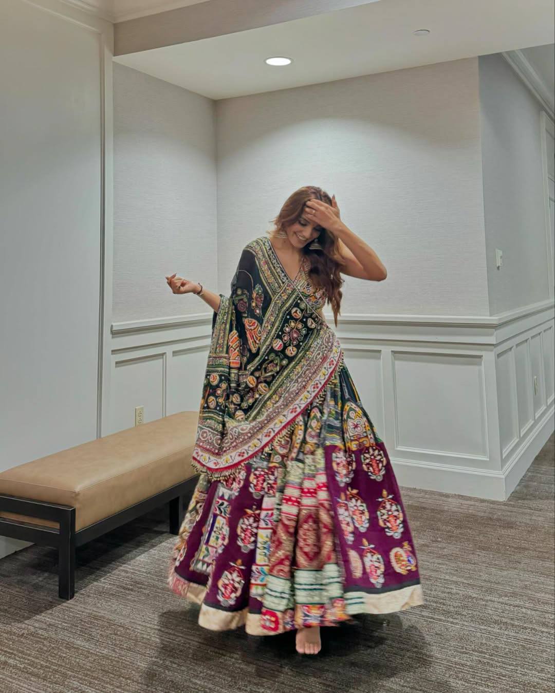 Black Color Digital Printed Muslin Navratri Lehenga Choli