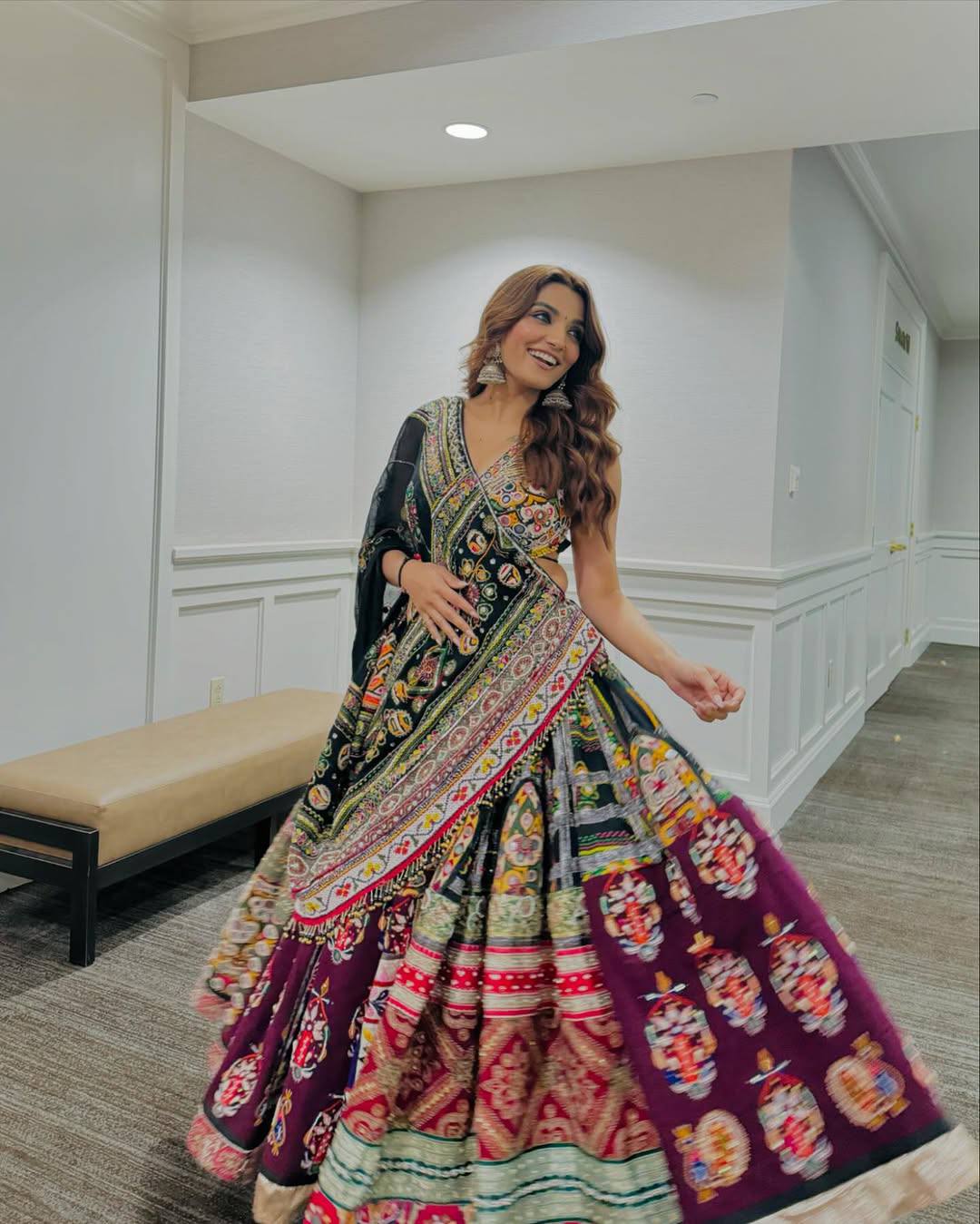 Black Color Digital Printed Muslin Navratri Lehenga Choli