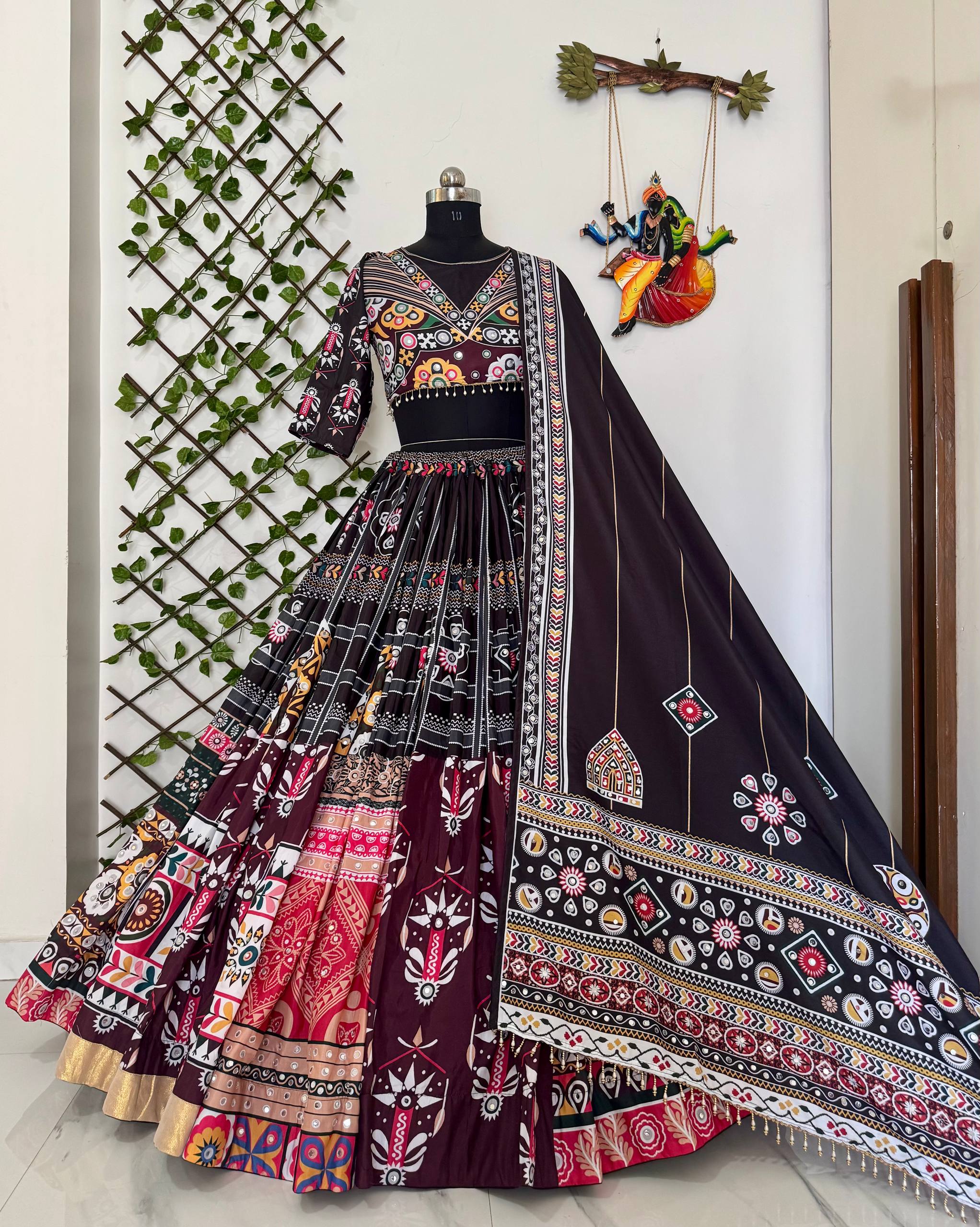 Black Color Digital Printed Muslin Navratri Lehenga Choli