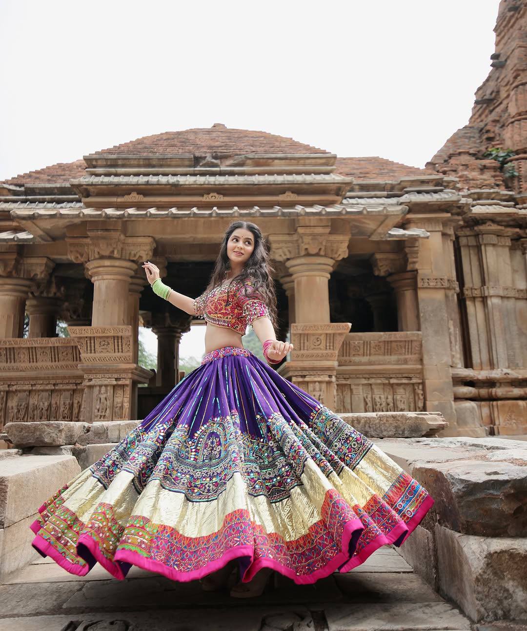 Purple Color Digital Printed Navratri Mirror Work Lehenga Choli