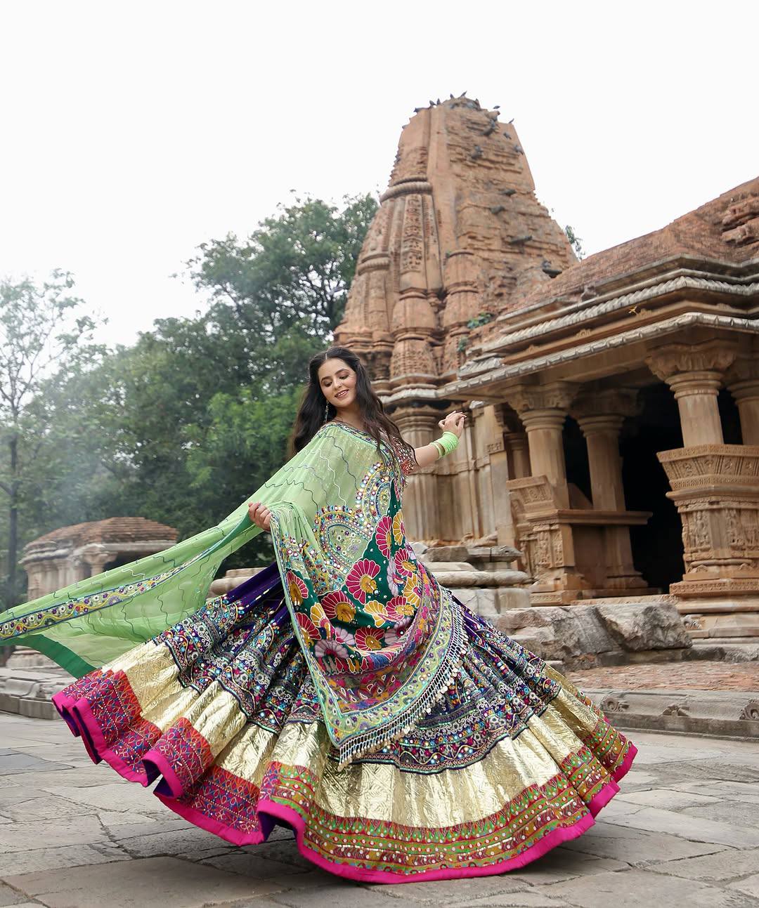 Purple Color Digital Printed Navratri Mirror Work Lehenga Choli