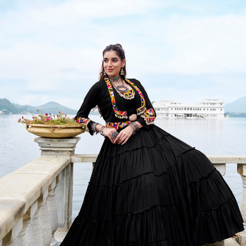 Black Color Pure Rayon Gamthi Work Navratri Lehenga Choli
