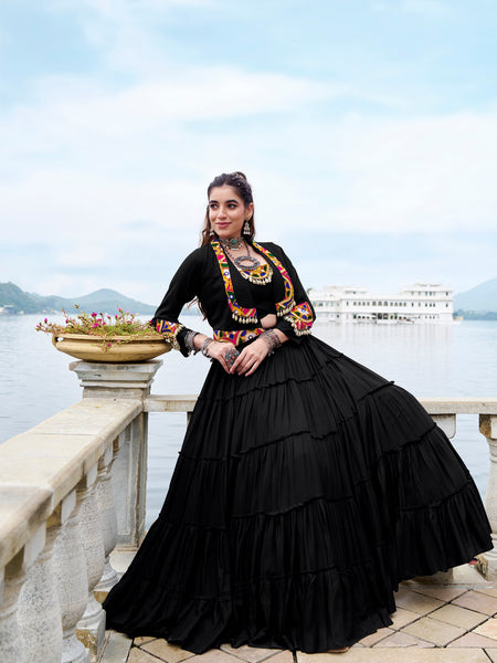 Black Color Pure Rayon Gamthi Work Navratri Lehenga Choli