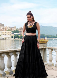 Black Color Pure Rayon Gamthi Work Navratri Lehenga Choli
