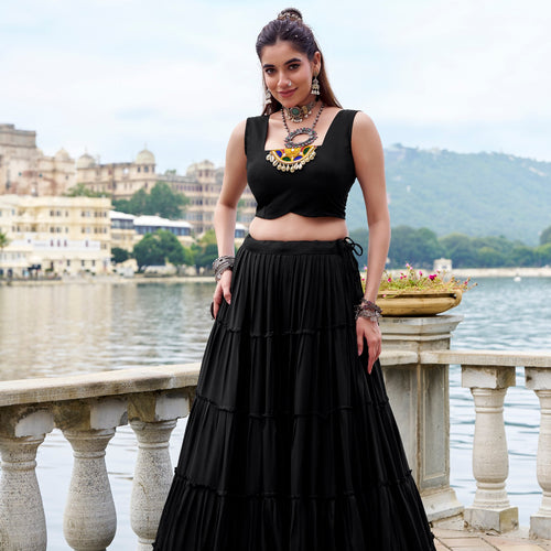 Black Color Pure Rayon Gamthi Work Navratri Lehenga Choli